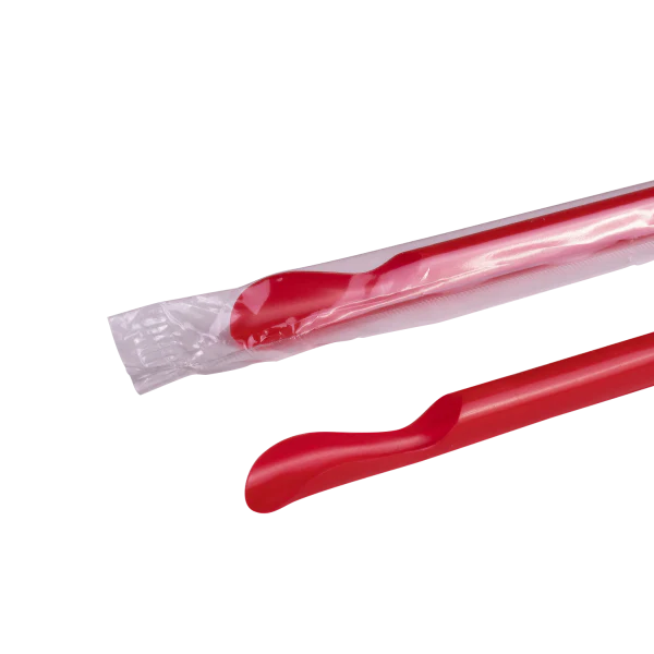 Karat 9.45'' Spoon Straws (6.5mm) Plastic Wrapped, Red - 5,000 pcs