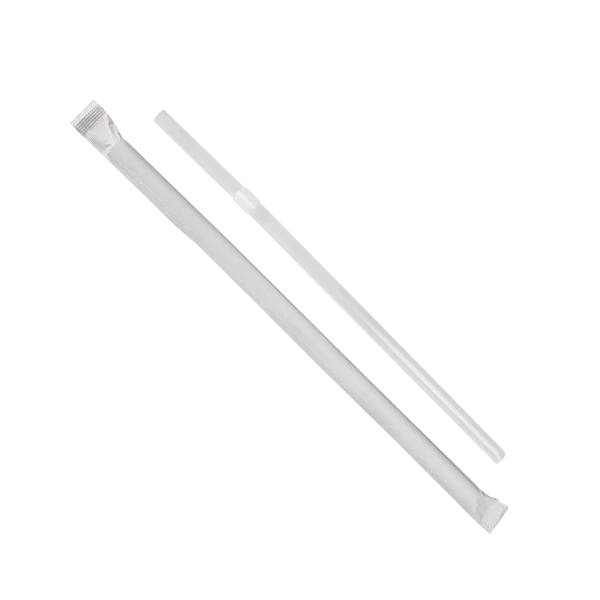 Karat 7.75'' Flexible Jumbo Straws (5mm) Paper Wrapped, Clear - 10,000 pcs