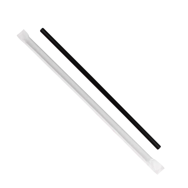Karat 10.25'' Giant Straws Paper Wrapped (8mm), Black - 1,200 pcs