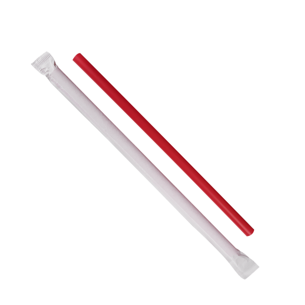 Karat 7.75'' Giant Straws (8mm) Paper Wrapped - Red - 7,500 Straws