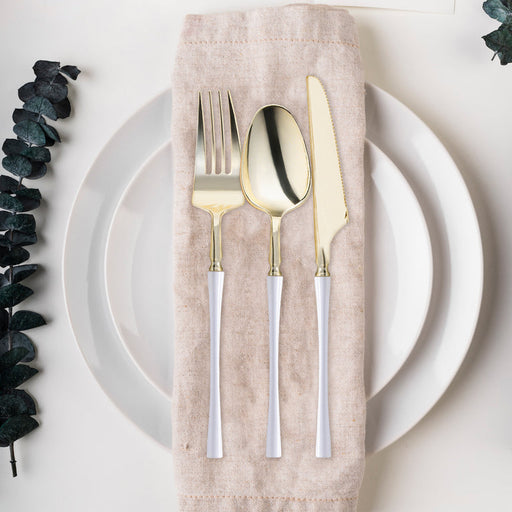 Gold with White Handle Moderno Disposable Plastic Cutlery