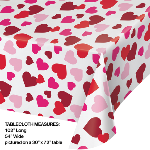 Creative Converting 54 X 108 Valentines Day Hearts Rectangular Disposable Plastic Table Cover - 12 Per Case
