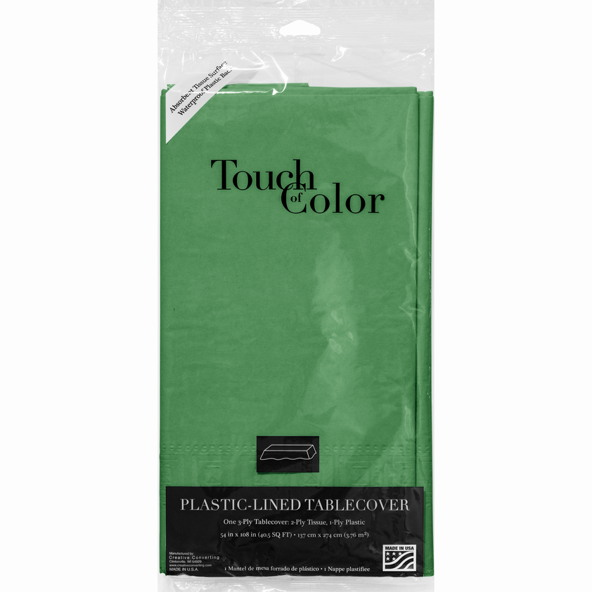 Creative Converting 54 X 108 Emerald Green Rectangular Disposable Paper (Tissue/Poly)Table Cover - 6/Case