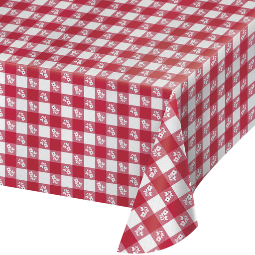 Creative Converting 54 X 108 Red Gingham Rectangular Disposable Plastic Table Cover - 12/Case