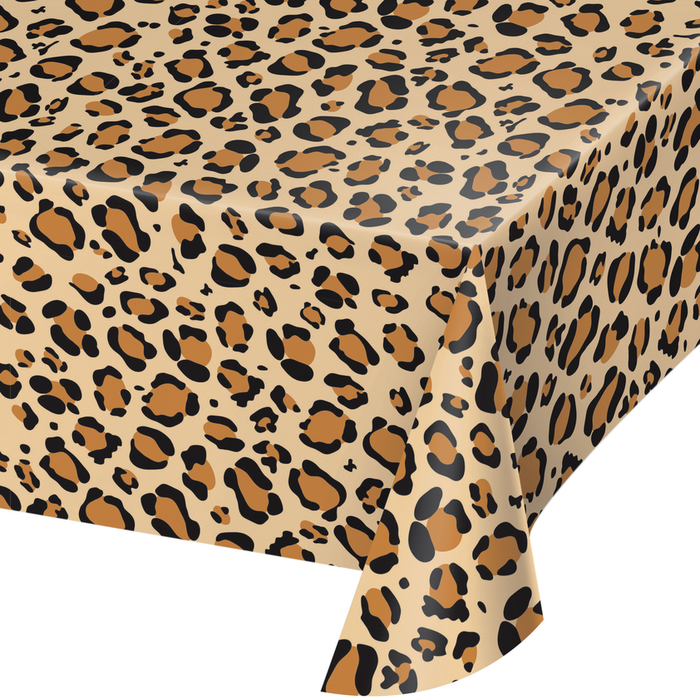 Creative Converting 54 X 108 Leopard Print Rectangular Disposable Plastic Table Cover - 6/Case