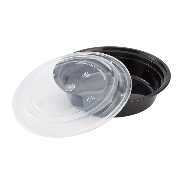 Karat 24 oz PP Plastic Microwavable Round Food Containers & Lids, Black - 150 sets