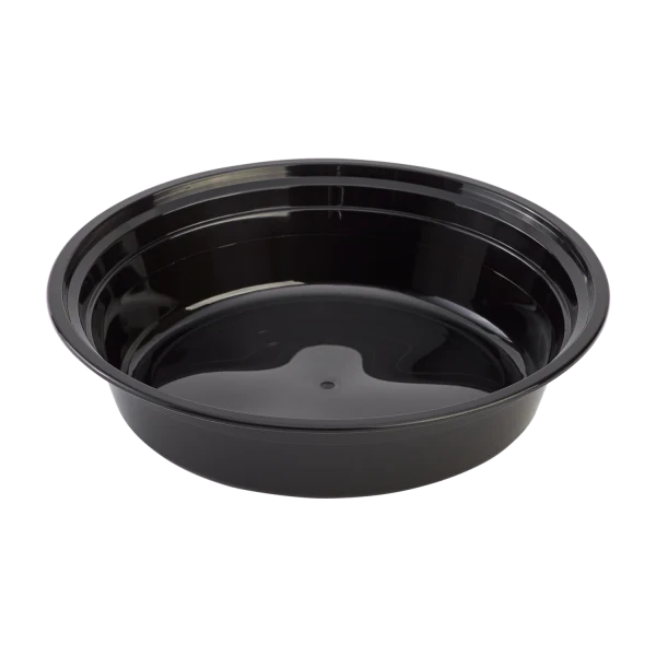 Karat 24 oz PP Plastic Microwavable Round Food Containers & Lids, Black - 150 sets