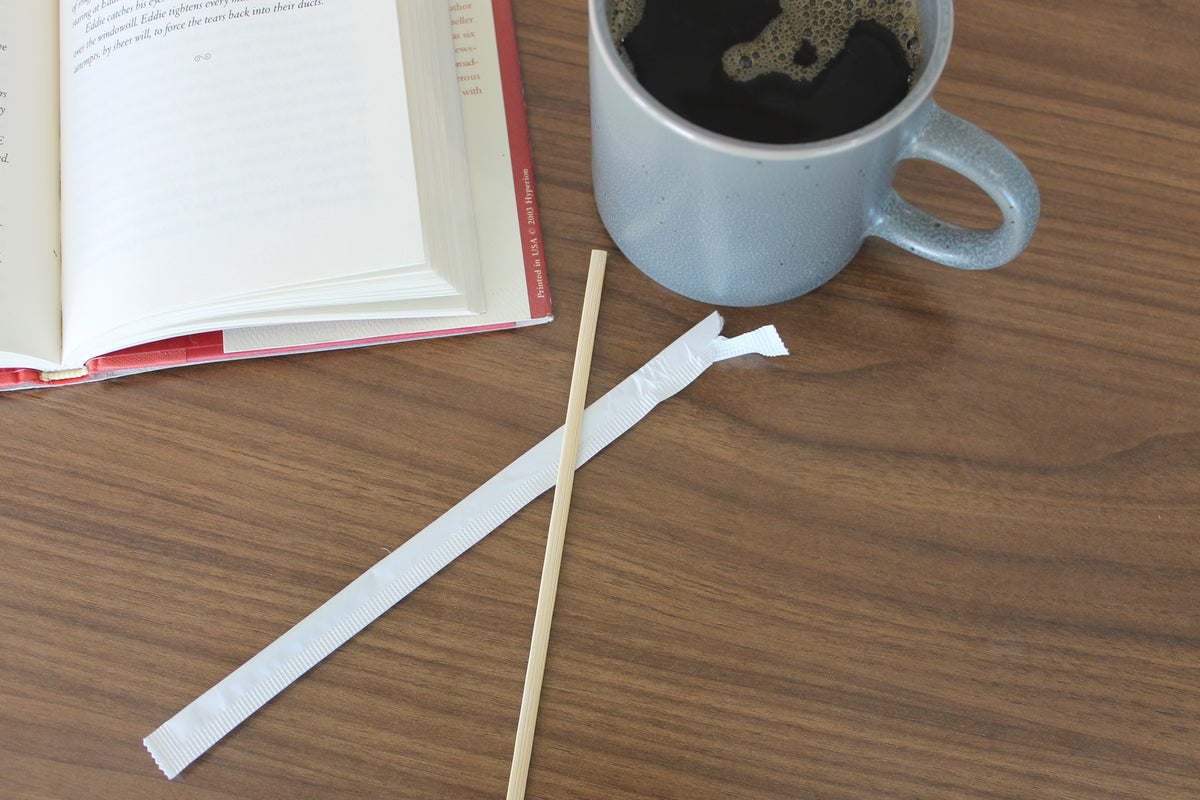7" Bamboo Coffee Stirrers, Individually Paper Wrapped BCS7PW
