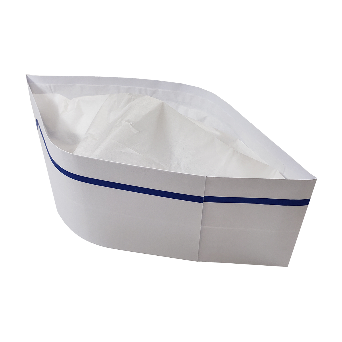 White Overseas Cap - Blue Stripe, Disposable Foodservice Cap (Case of 100) - 100-B