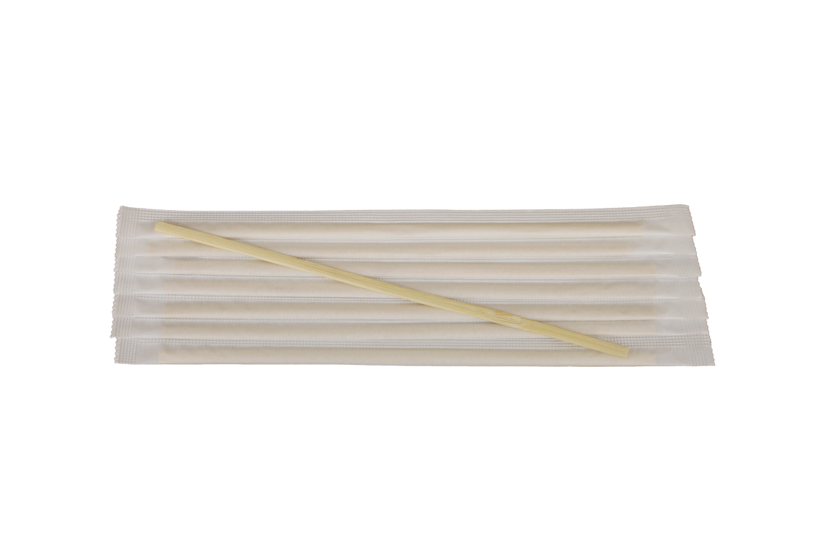 7" Bamboo Coffee Stirrers, Individually Paper Wrapped BCS7PW