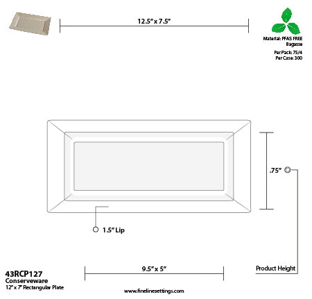 12" X 7" PFAS FREE RECTANGULAR PLATE- 300 Plates Per Case