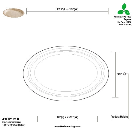 12.5" X 10"  PFAS FREE TAN OVAL PLATTER-500 Plates