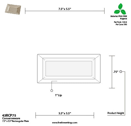 7.5" X 5.5" PFAS FREE RECTANGULAR PLATE- 500 Plates Per Case