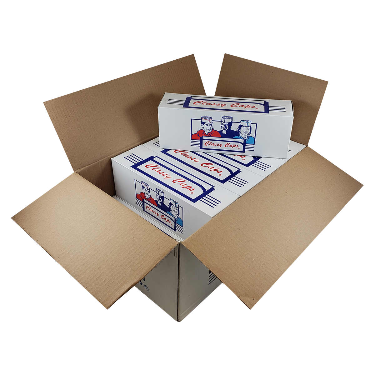 White Overseas Cap - Blue Stripe, Disposable Foodservice Cap (Case of 100) - 100-B