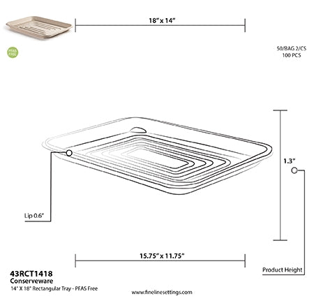 14" X 18" RECTANGULAR TRAY - PFAS FREE (100/CASE)