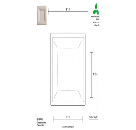 8" PFAS FREE SQUARE PLATE (Bagasse Plates)-500/CS