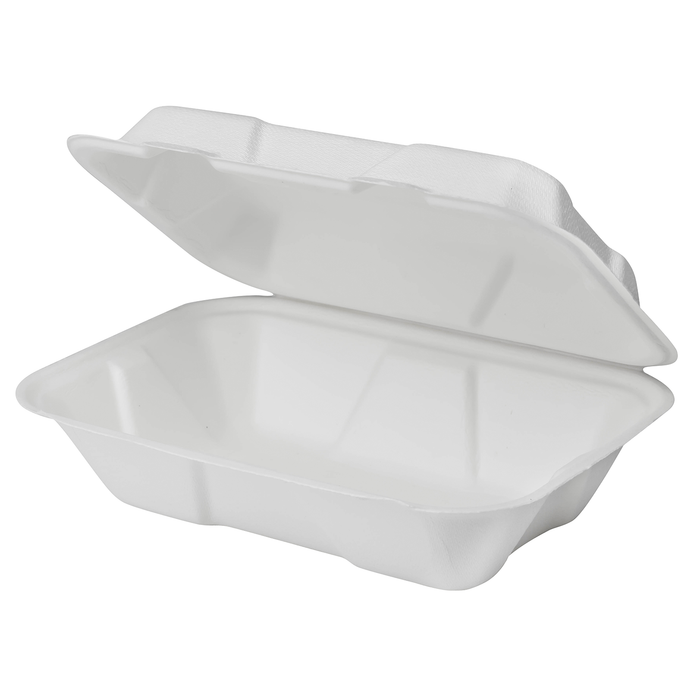 9''x6'' PFAS Free Compostable Bagasse Hinged Containers - 200 Containers
