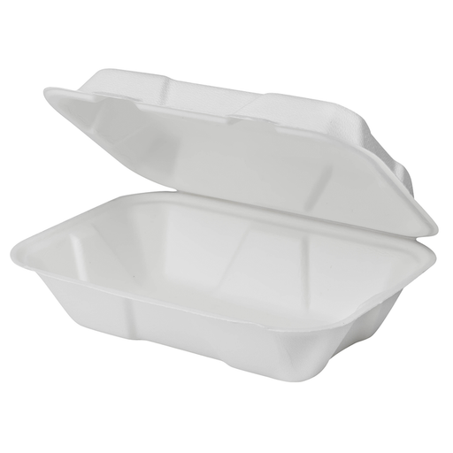 Karat Earth 9''x6'' PFAS Free Compostable Bagasse Hinged Containers - 200 Containers