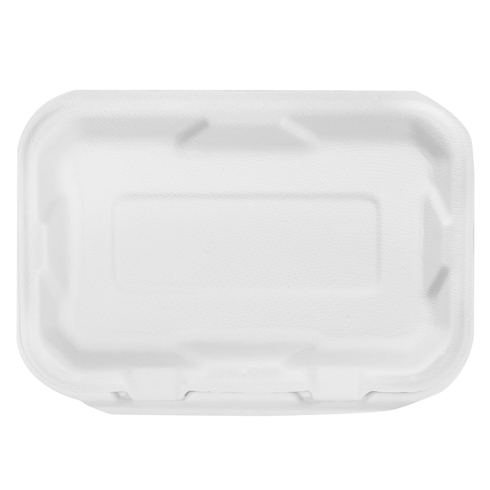 9''x6'' PFAS Free Compostable Bagasse Hinged Containers - 200 Containers