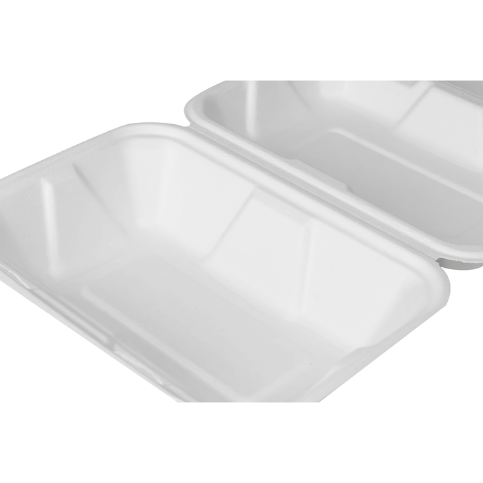 9''x6'' PFAS Free Compostable Bagasse Hinged Containers - 200 Containers