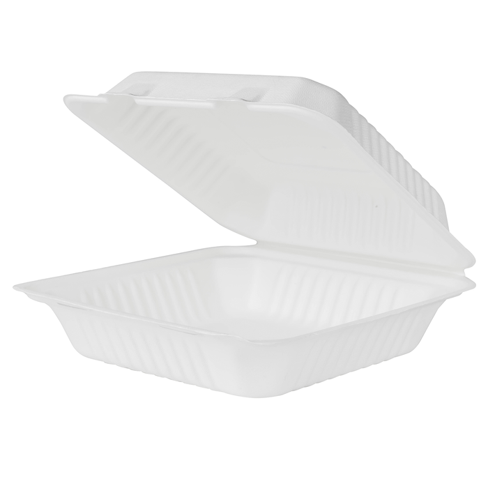 9'' x 9'' Compostable Bagasse (PFAS FREE) Hinged Containers - 200 Containers