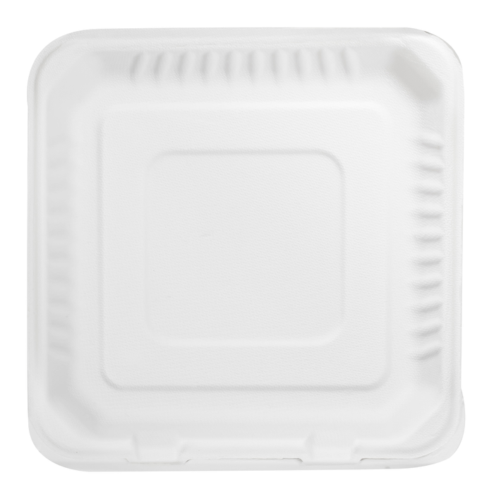 9'' x 9'' Compostable Bagasse (PFAS FREE) Hinged Containers - 200 Containers