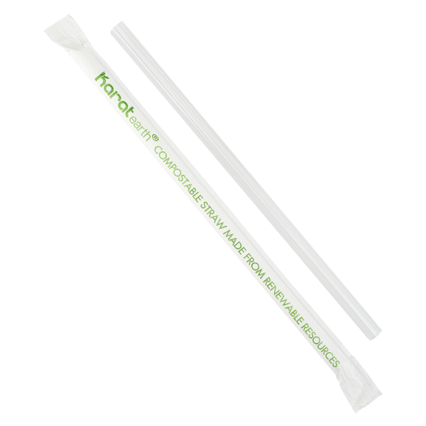 Karat Earth 7.75" Giant PLA Straw (7mm) Paper Wrapped, Clear - 2000 pcs