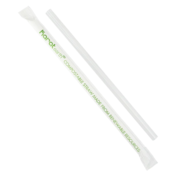 Karat Earth 7.75" Giant PLA Straw (7mm) Paper Wrapped, Clear - 2000 pcs