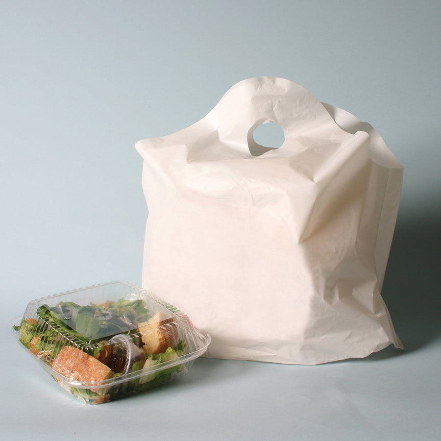 21" x 18" + 10"BG 1.25 mil Unprinted WhiteTake Out Bag w/ Wave Top Handle, 500/CS