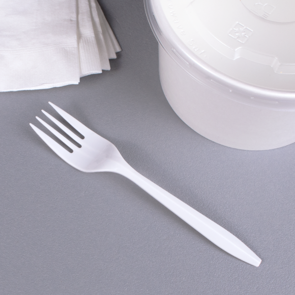 MEDIUM WEIGHT PP FORKS DISPOSABLE, WHITE, BULK PACKED (1000/CS)