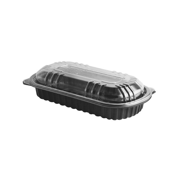 Anchor Packaging Microraves Polypropylene Half Rib Food Container Black/Clear, 10.88" Length x 7" Width x 2.33" Depth | 100/Case