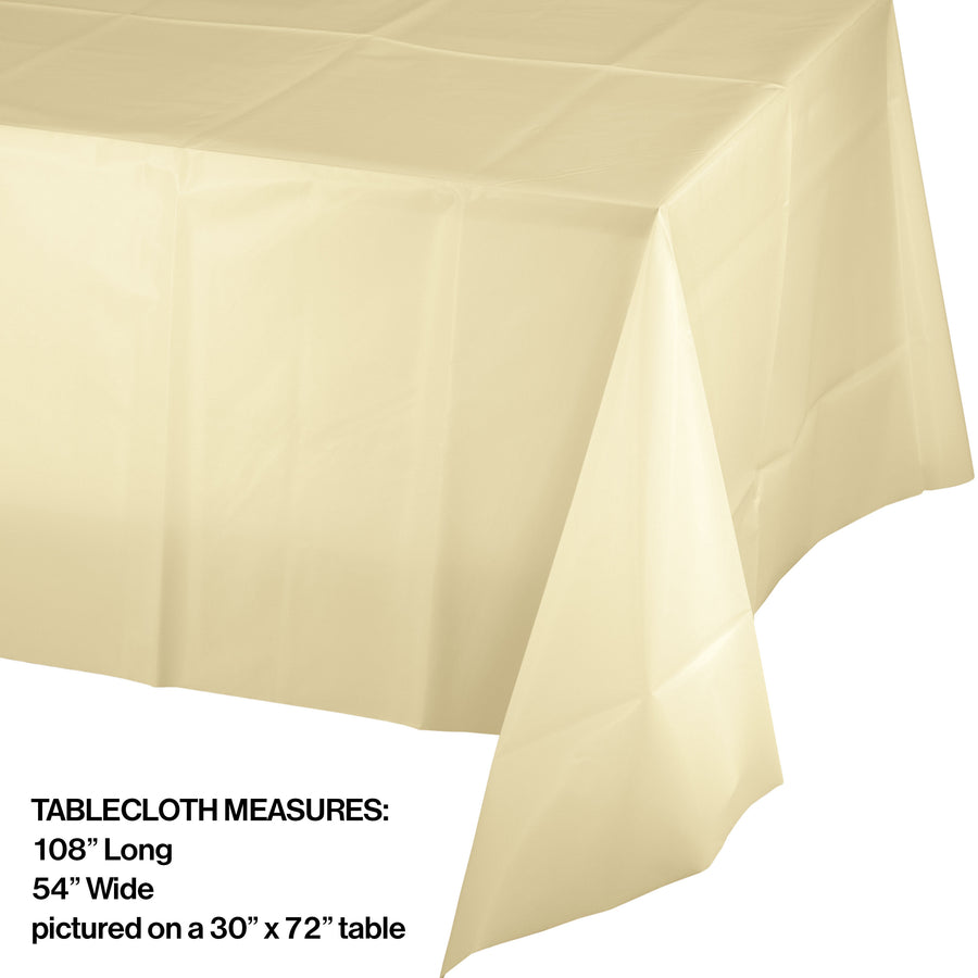 Creative Converting 54 X 108 Ivory Rectangular Disposable Plastic Table Cover - 12/Case