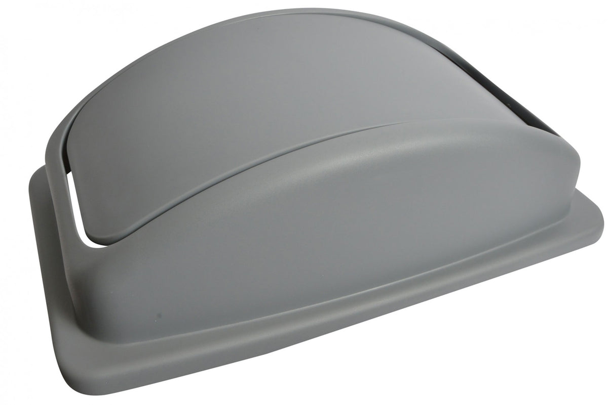 Grey Rectangular Garbage Can Lid with Drop In Swing Top - Paper Supplies Plus