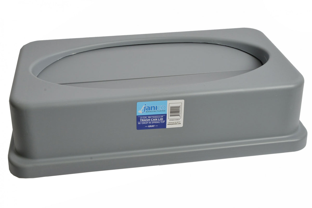 23 Gallon Rectangular Garbage Can Lid with Drop In Spring Top (Grey) - Paper Supplies Plus