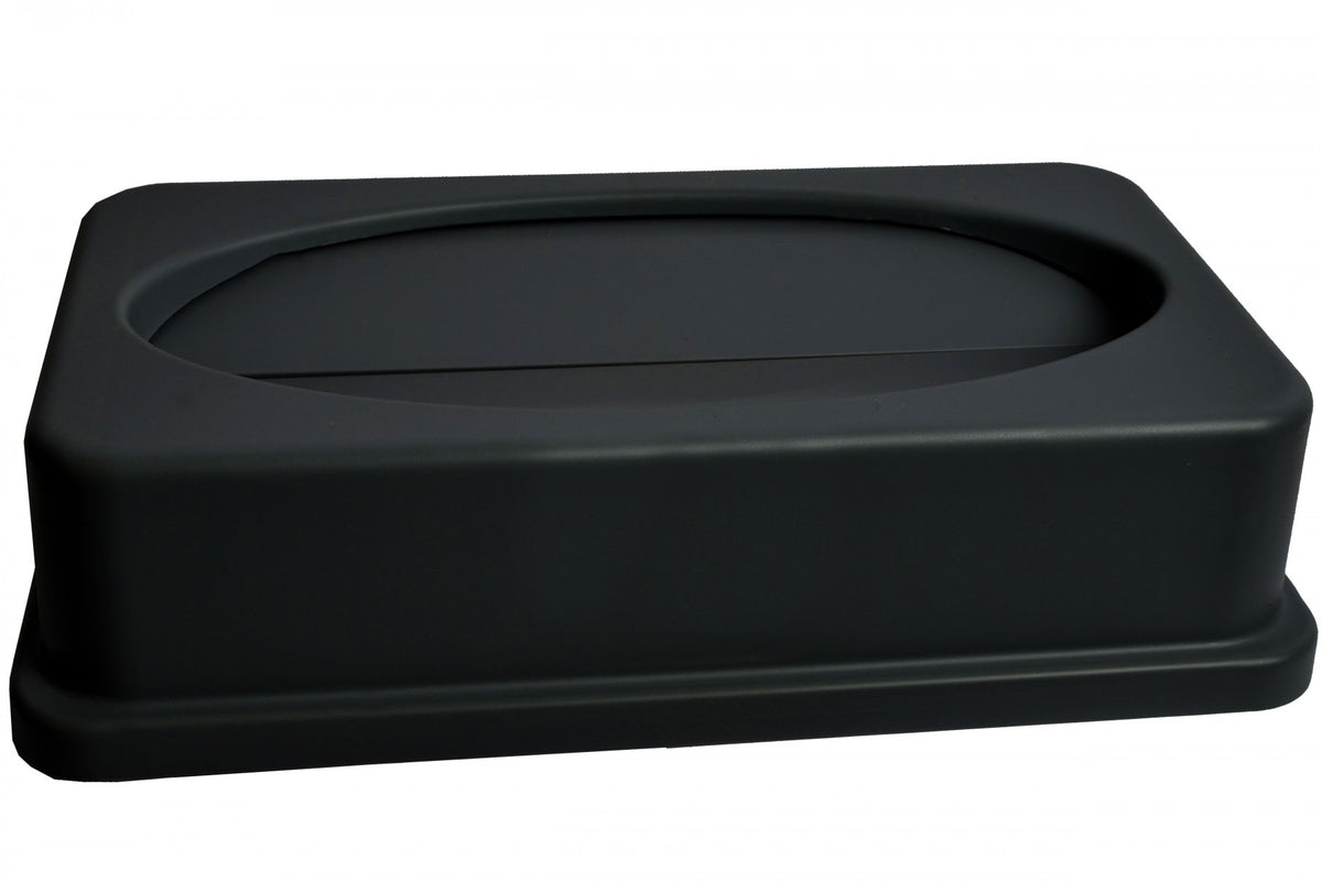 23 Gallon Rectangular Garbage Can Lid with Drop In Spring Top (Black) - Paper Supplies Plus