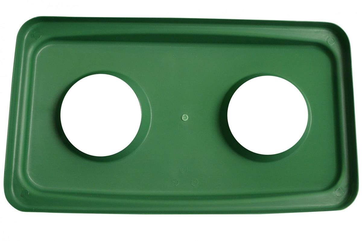 Green Rectangular Garbage Can Lid with Two Holes for Cans - Paper Supplies Plus