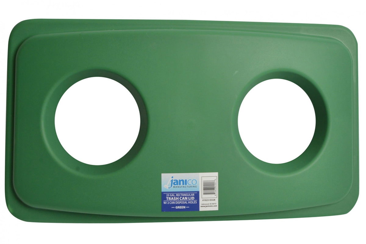 Green Rectangular Garbage Can Lid with Two Holes for Cans - Paper Supplies Plus