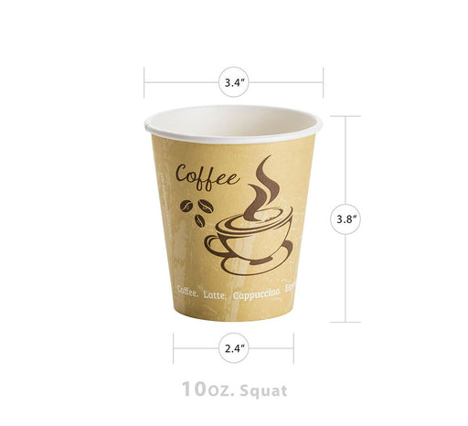 10oz Squat Paper Hot Cup (Classic Design) (1000/CS) - Paper Supplies Plus