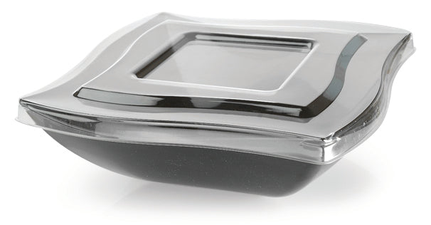 128 oz. Wave-trend Square Serving Bowl- 25/CS (Black, White, Clear & Bone) - Paper Supplies Plus