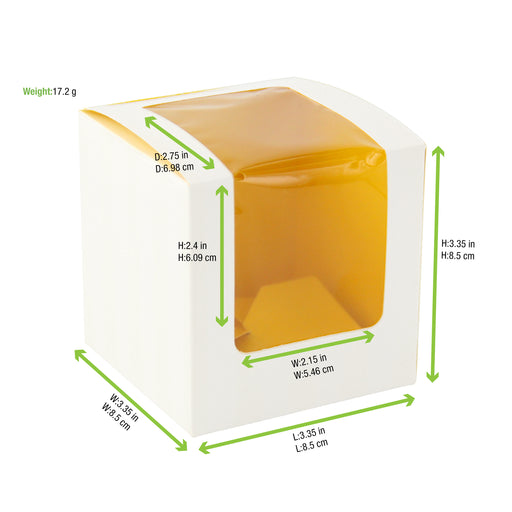 Yellow Cupcake Box With Window - L:3.35 X W:3.35 X H:3.35in 100 Pcs/Cs