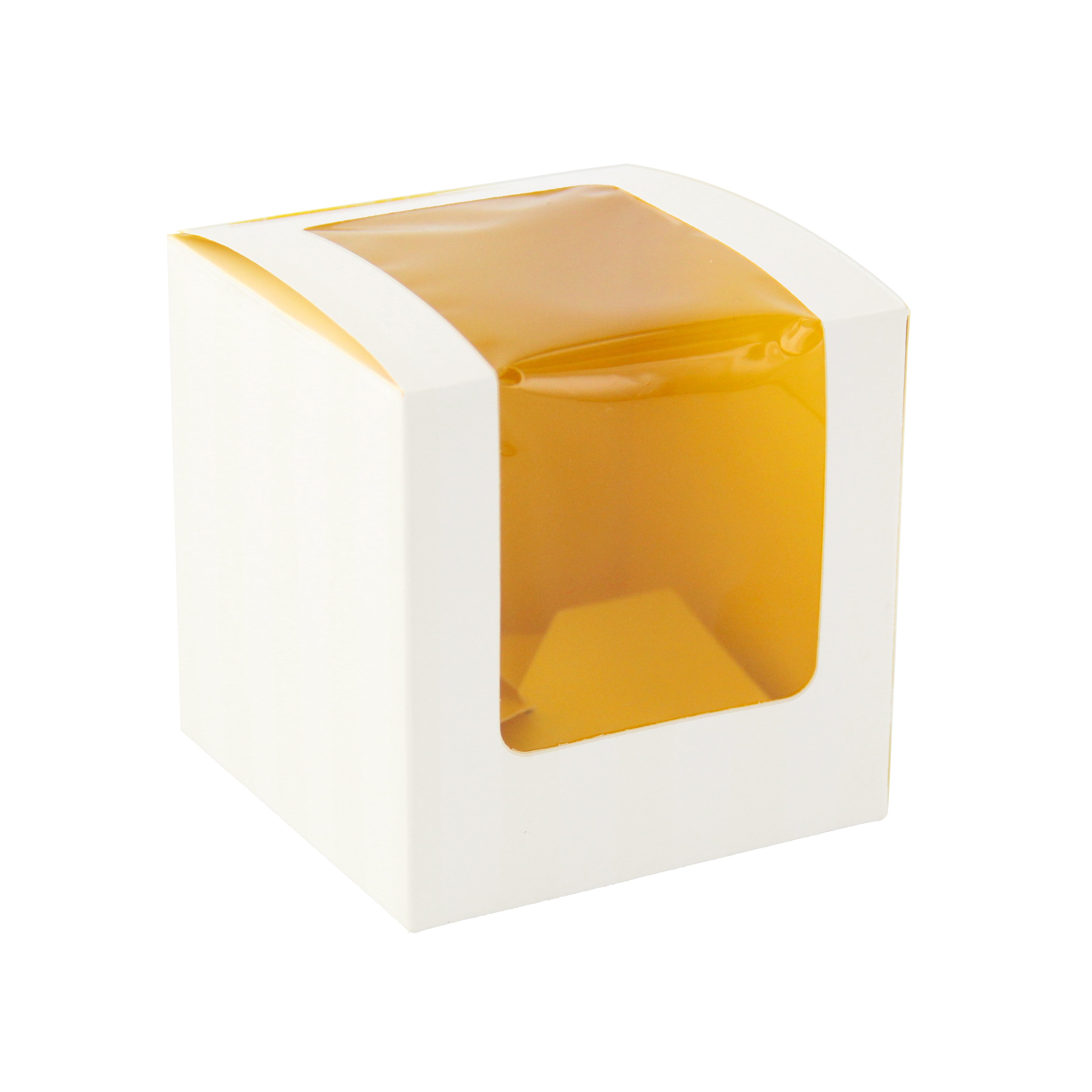 Yellow Cupcake Box With Window - L:3.35 X W:3.35 X H:3.35in 100 Pcs/Cs