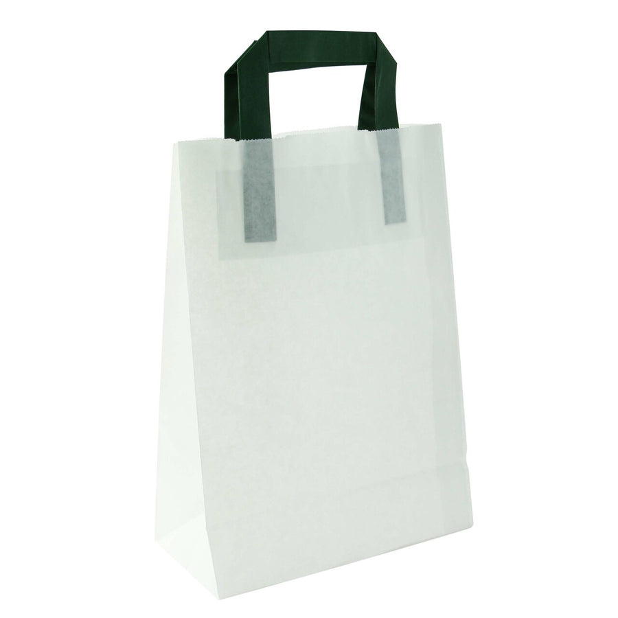 Recycled Paper Carrier Bag With Green Handles - W:7.9 X Gusset:4 X H:11in 250 Pcs/Cs