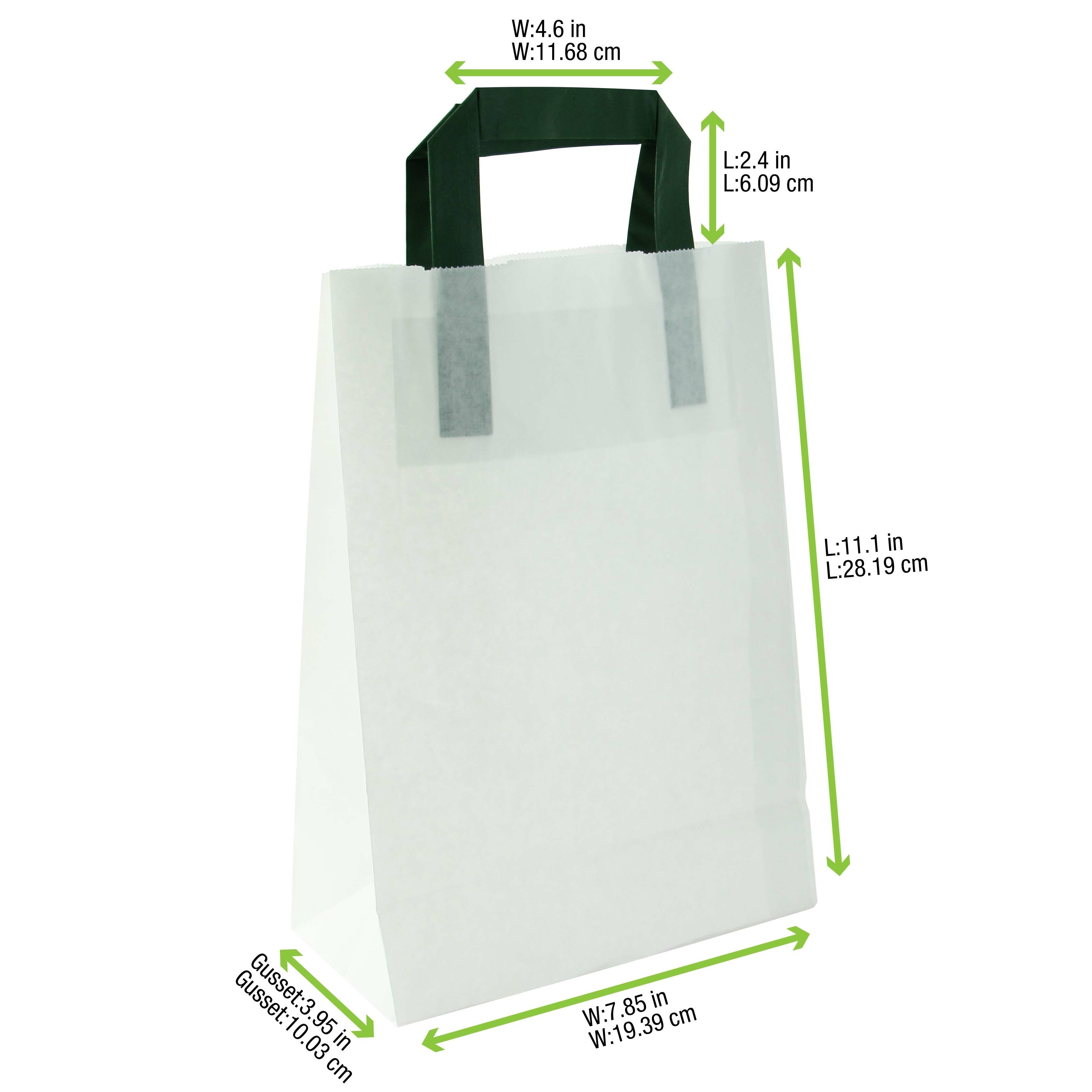 Recycled Paper Carrier Bag With Green Handles - W:7.9 X Gusset:4 X H:11in 250 Pcs/Cs