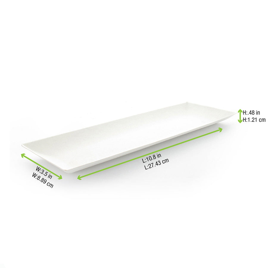 Bio N Chic Rectangular Sugarcane Plate - L:10.8 X W:3.5 X H:.48in 100 Pcs/Cs