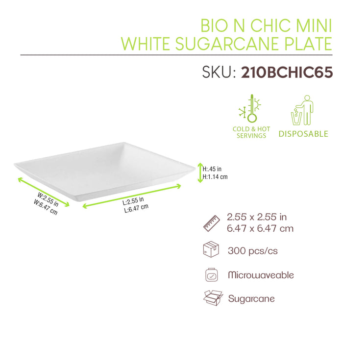 Bionchic Mini White Sugarcane Plate - L:2.55 X W:2.55 X H:.45in 300 Pcs/Cs