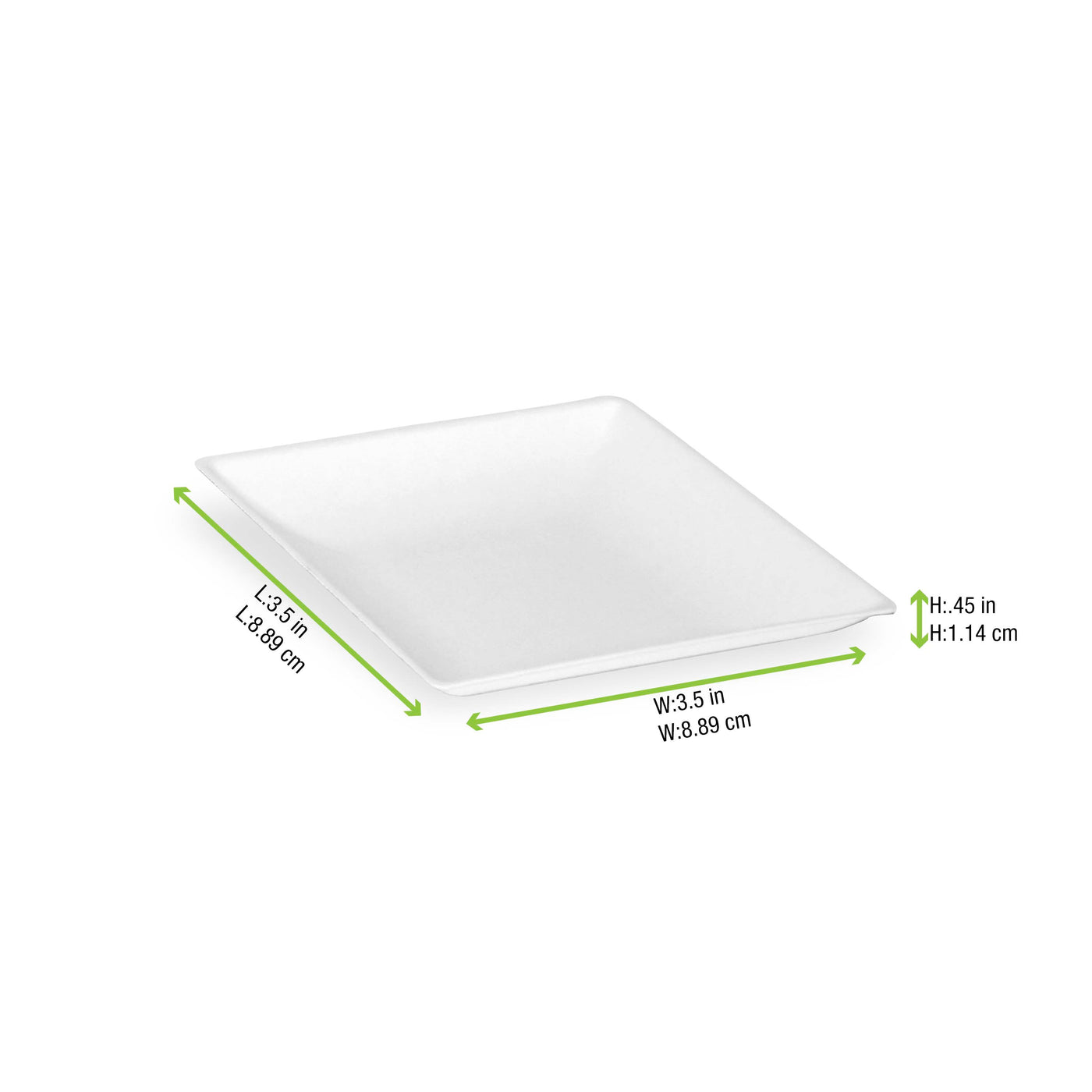 Bionchic Mini White Sugarcane Plate - L:3.5 X W:3.5 X H:.45in 100 Pcs/Cs