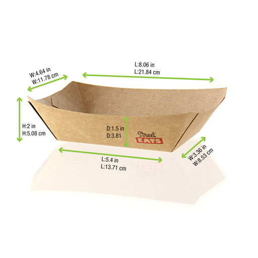 Multi Use Large Kraft Paper Boat -27oz L:8.6 X W:5.7 X H:1.4in 500 Pcs/Cs