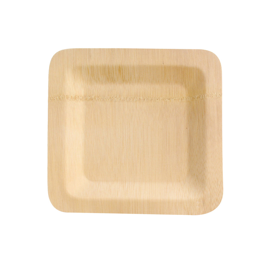 9 Inch Bamboo Veneer Square Plate ( L:9 X W:9 X H:.45in) 50 Pcs/Cs