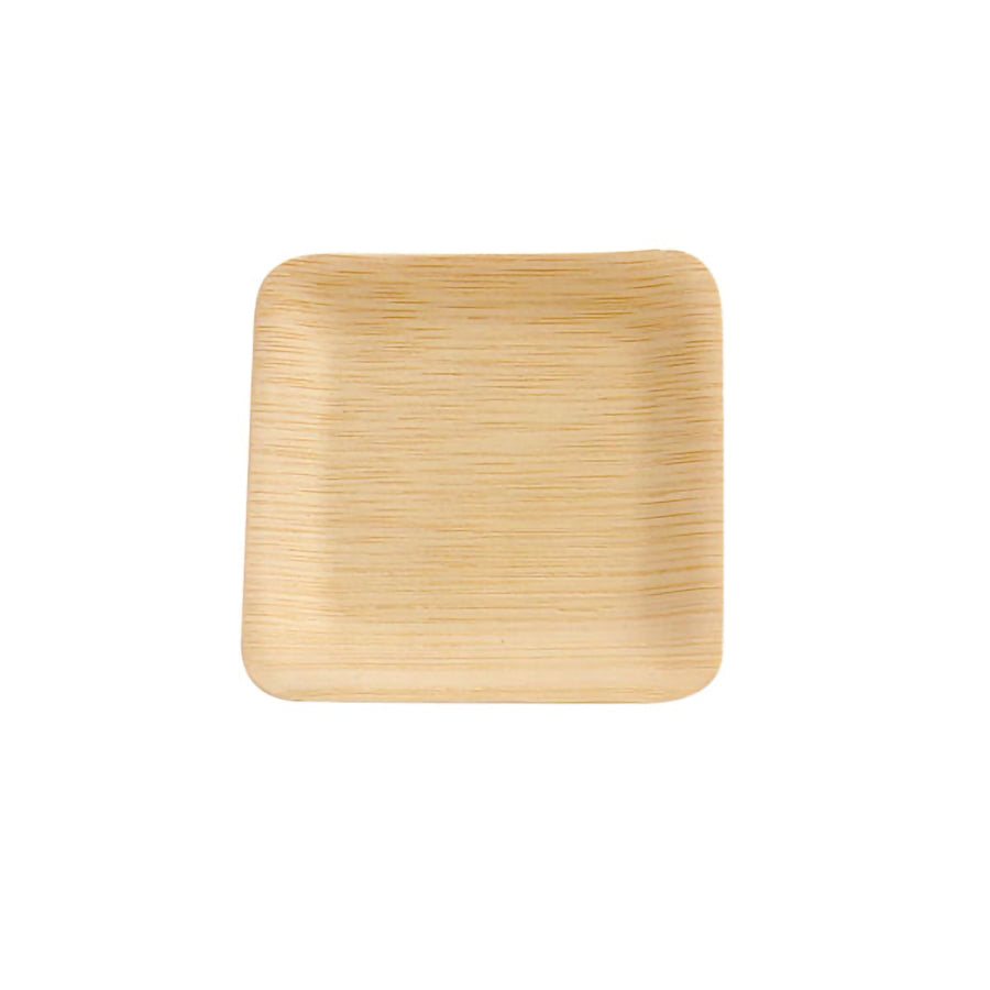 3.5 Inch Bamboo Veneer Square Plate ( L:3.35 X W:3.35 X H:.2in) 100 Pcs/Cs