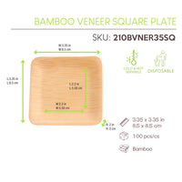 3.5 Inch Bamboo Veneer Square Plate ( L:3.35 X W:3.35 X H:.2in) 100 Pcs/Cs